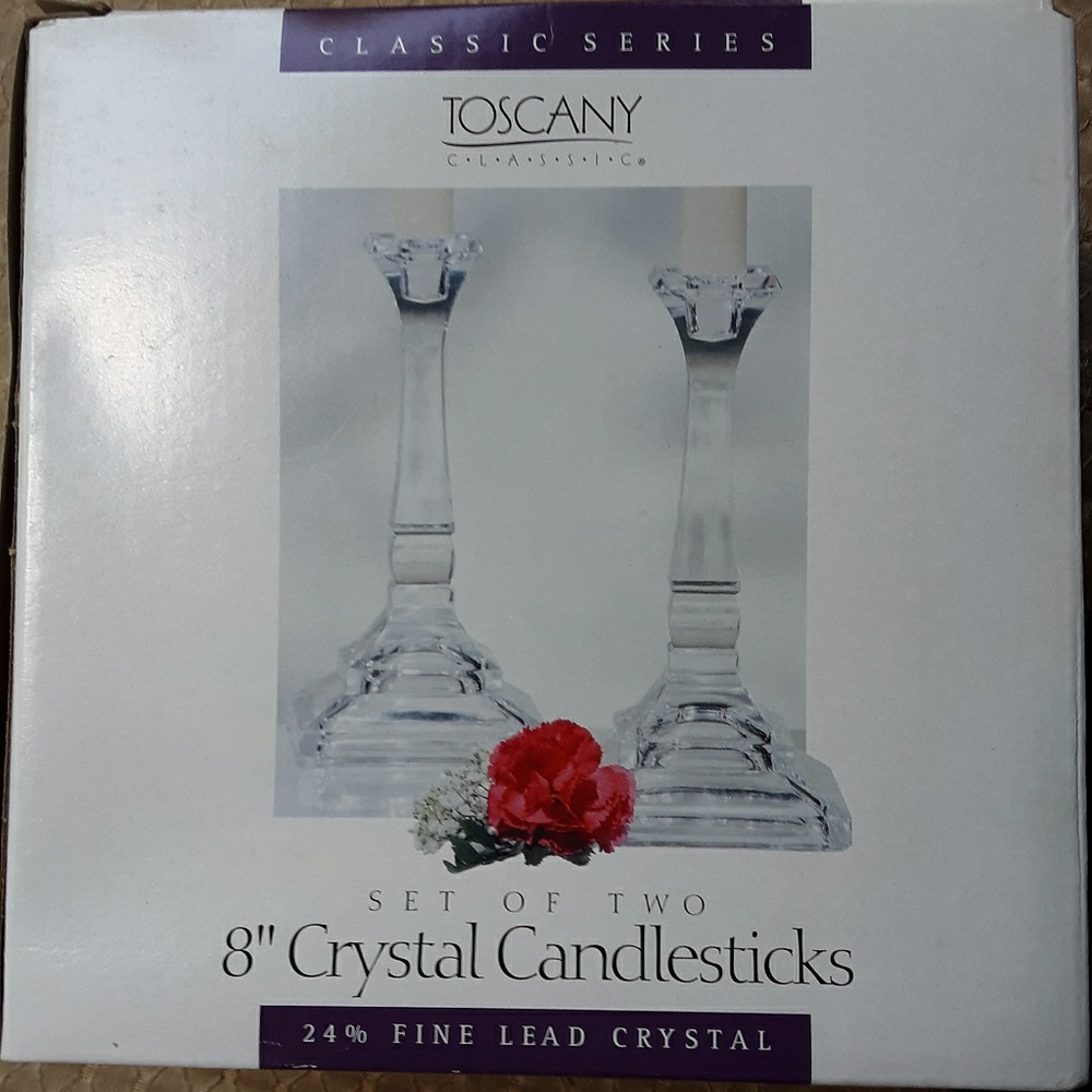 NIB Toscany Classic Series 8" Crystal Candlesticks
